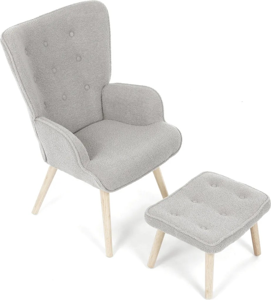 Szürke relaxfotel, boucle szövet kárpitozással, AK-319 GREY2
