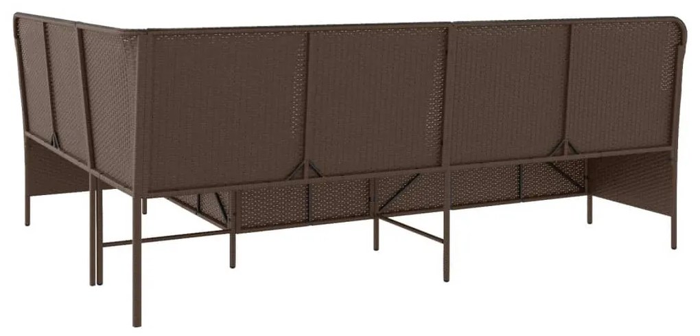 barna polyrattan L-alakú kerti kanapé párnákkal