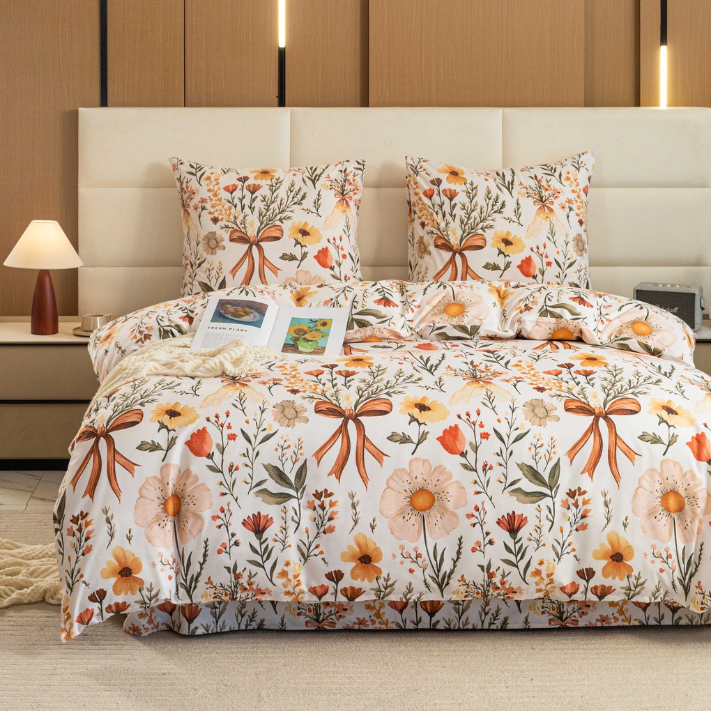 Mikroszálas ágyneműhuzat FLORAL RIBBON krémszínű Ágyneműhuzat mérete: 2 db 70 x 90 cm | 200 x 220 cm