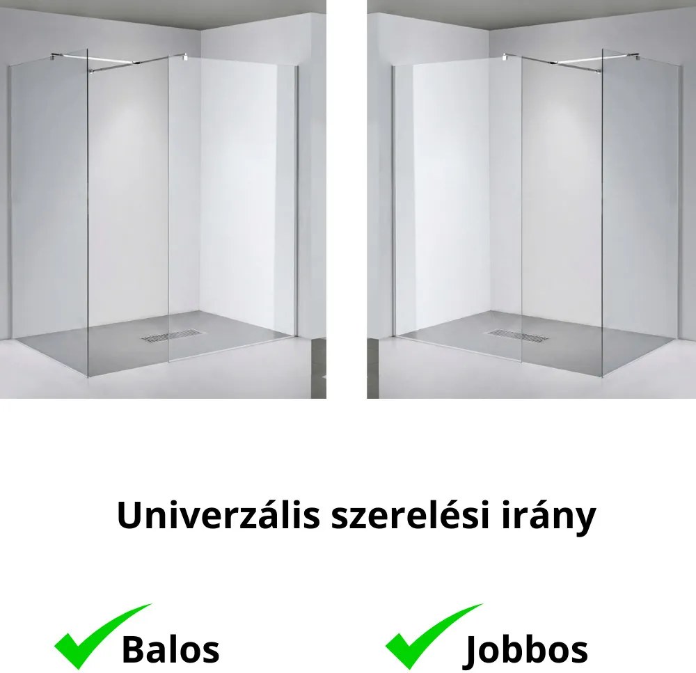 Stuxi Milano Kombi Walk-in zuhanyfal, 140x110 cm, 8 mm vastag vízlepergető biztonsági üveggel, 200 cm magas, króm