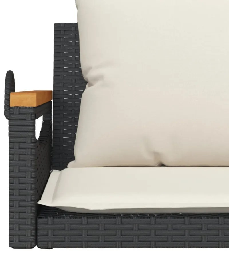 fekete polyrattan hintapad párnákkal 109 x 62 x 40 cm