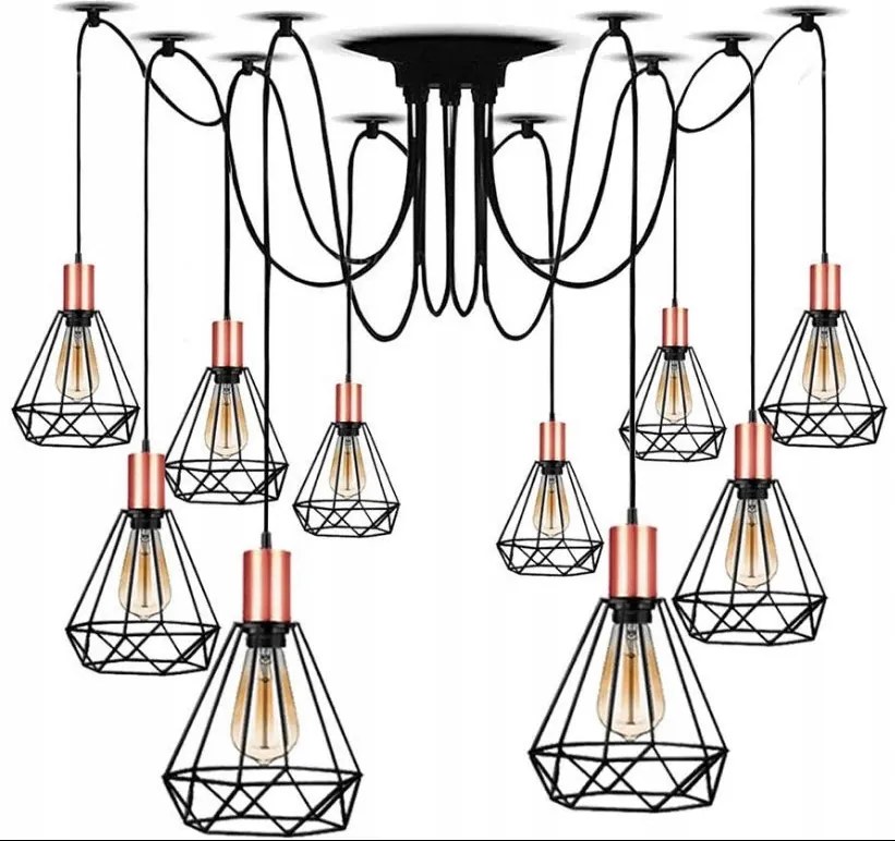 Függő lámpa pók csillár rosegold 10 lámpabúra