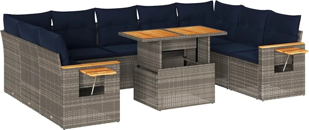 vidaXL 10 részes szürke polyrattan akácfa kerti ülőgarnitúra párnákkal
