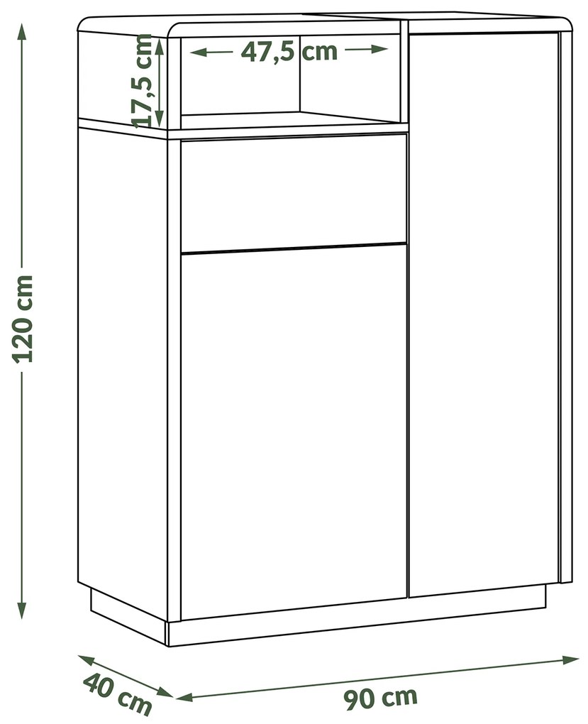 Mazzoni FOLK K-90 komód Fehér Fényes/Matt + Millenium Beton - MODERN NAPPALIBA/SZOBÁBA