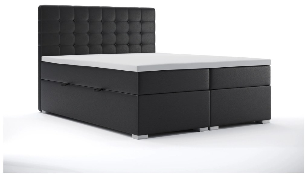 Franciaágy Boxspring 160 cm Clady (fekete öko-bőr) (tárolóhellyel). Akció -17%. 1044199
