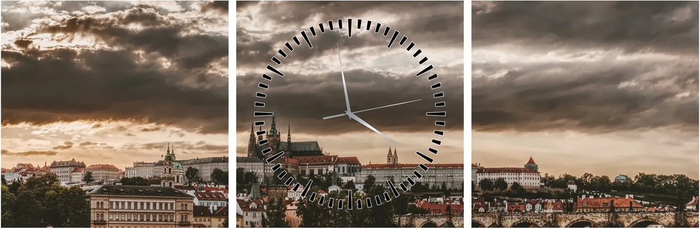 Kép - felhős Prága (órával) (90x30 cm)