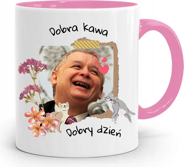 Rózsaszín Vicces Bögre Jaroslaw Kaczynski fényképes nyomattal