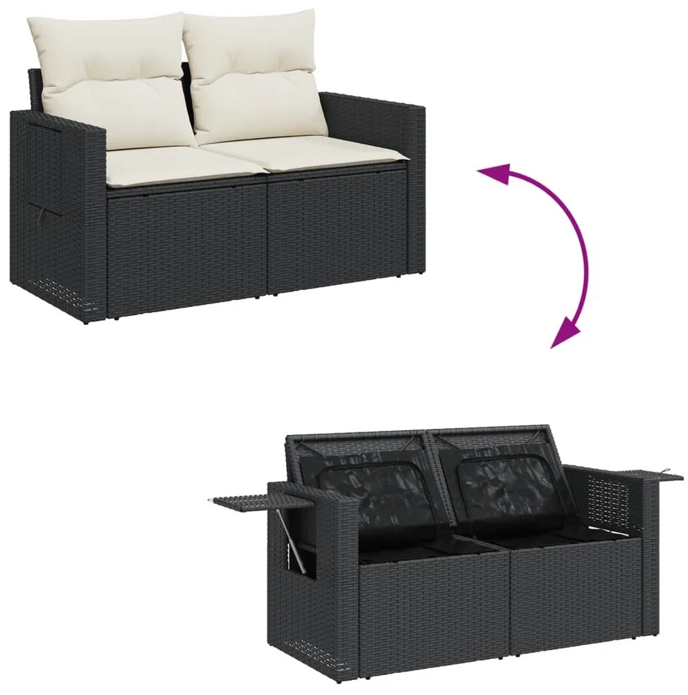 6 részes fekete polyrattan kerti ülőgarnitúra párnákkal