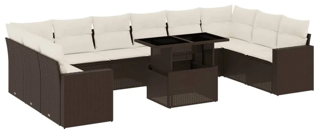 11 részes barna polyrattan kerti ülőgarnitúra párnákkal