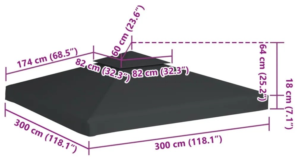sötétszürke csere pavilon ponyvatető 310 g/m² 3 x 3 m