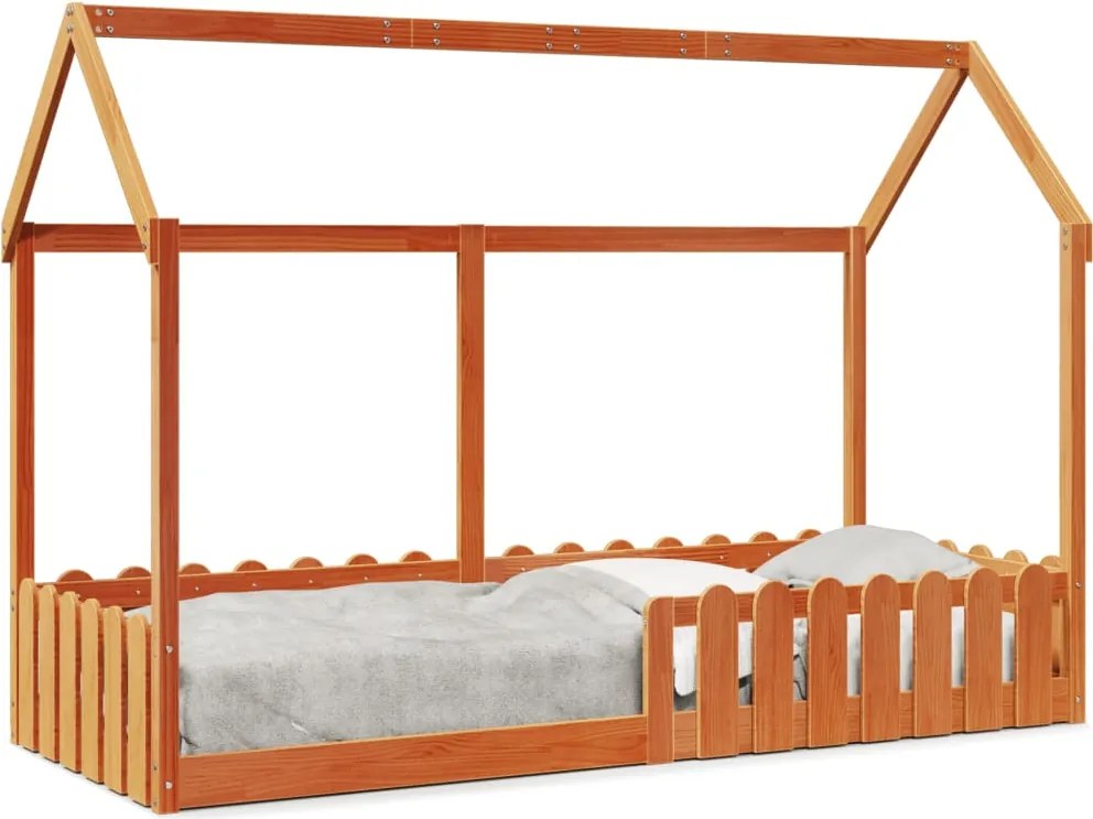 vidaXL viaszbarna tömör fenyőfa házikó gyerekágykeret 80 x 200 cm