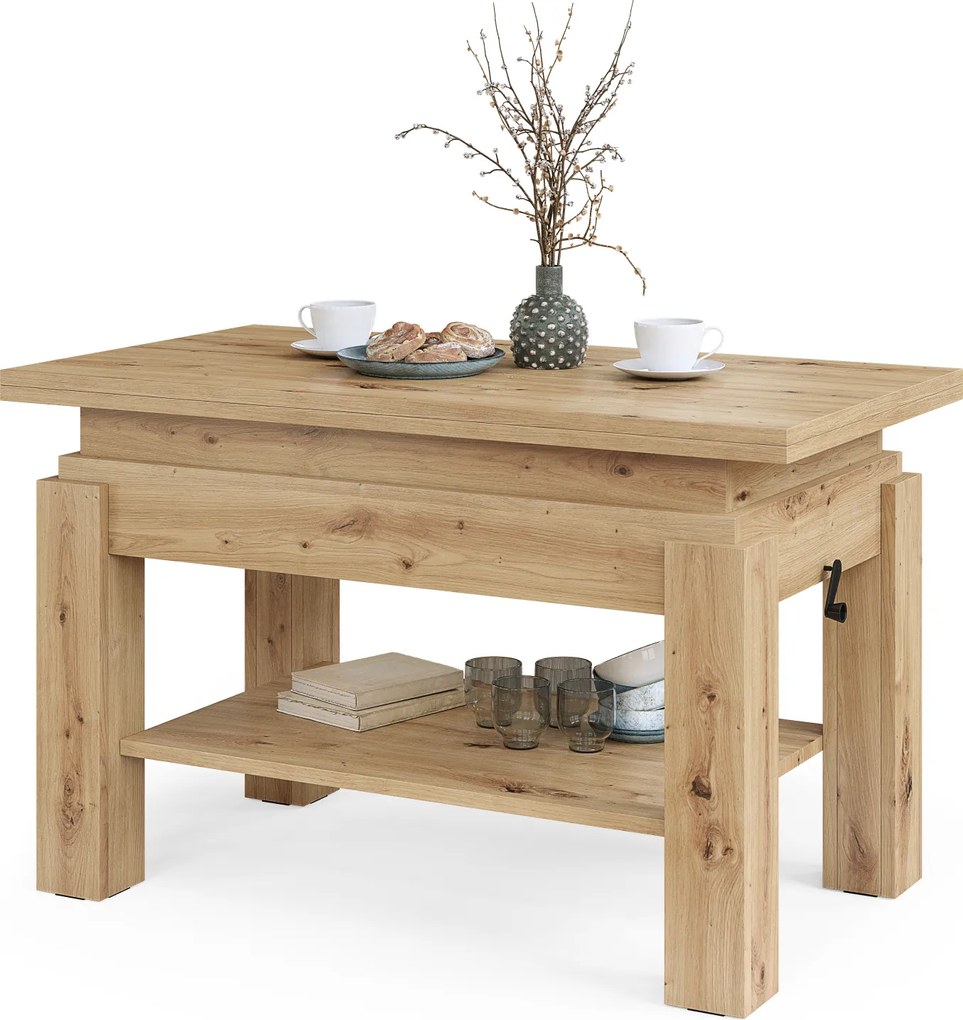 Mazzoni BRAWO Artisan Tölgy - NYITHATÓ/MAGASÍTHATÓ DOHÁNYZÓASZTAL POLCCAL ÉTKEZŐASZTALKÉNT IS HASZNÁLHATÓ