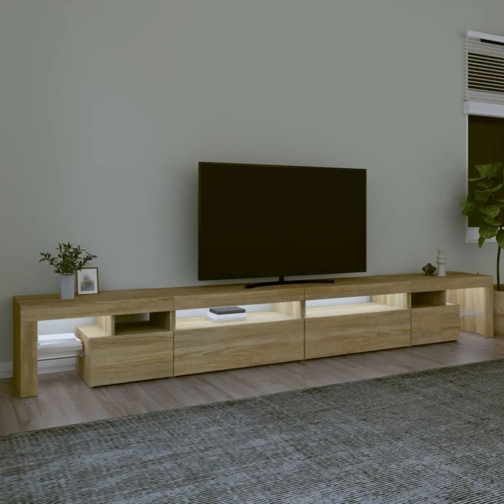 sonoma tölgy színű TV-szekrény LED-lámpákkal 290x36,5x40 cm