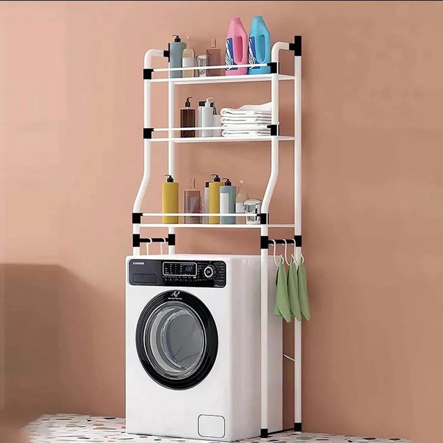 Fürdőszobai 3 szintes tárolópolc mosógéphez vagy WC-hez, 155 x 64 cm