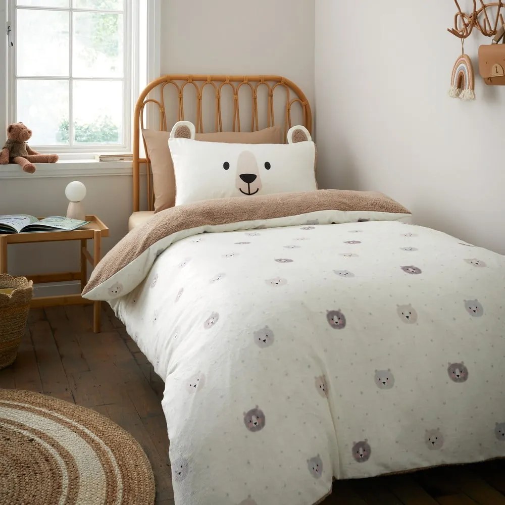 Barna-krémszínű kétszemélyes mikroplüss gyerek ágyneműhuzat 200x200 cm Cosy Bear – Catherine Lansfield