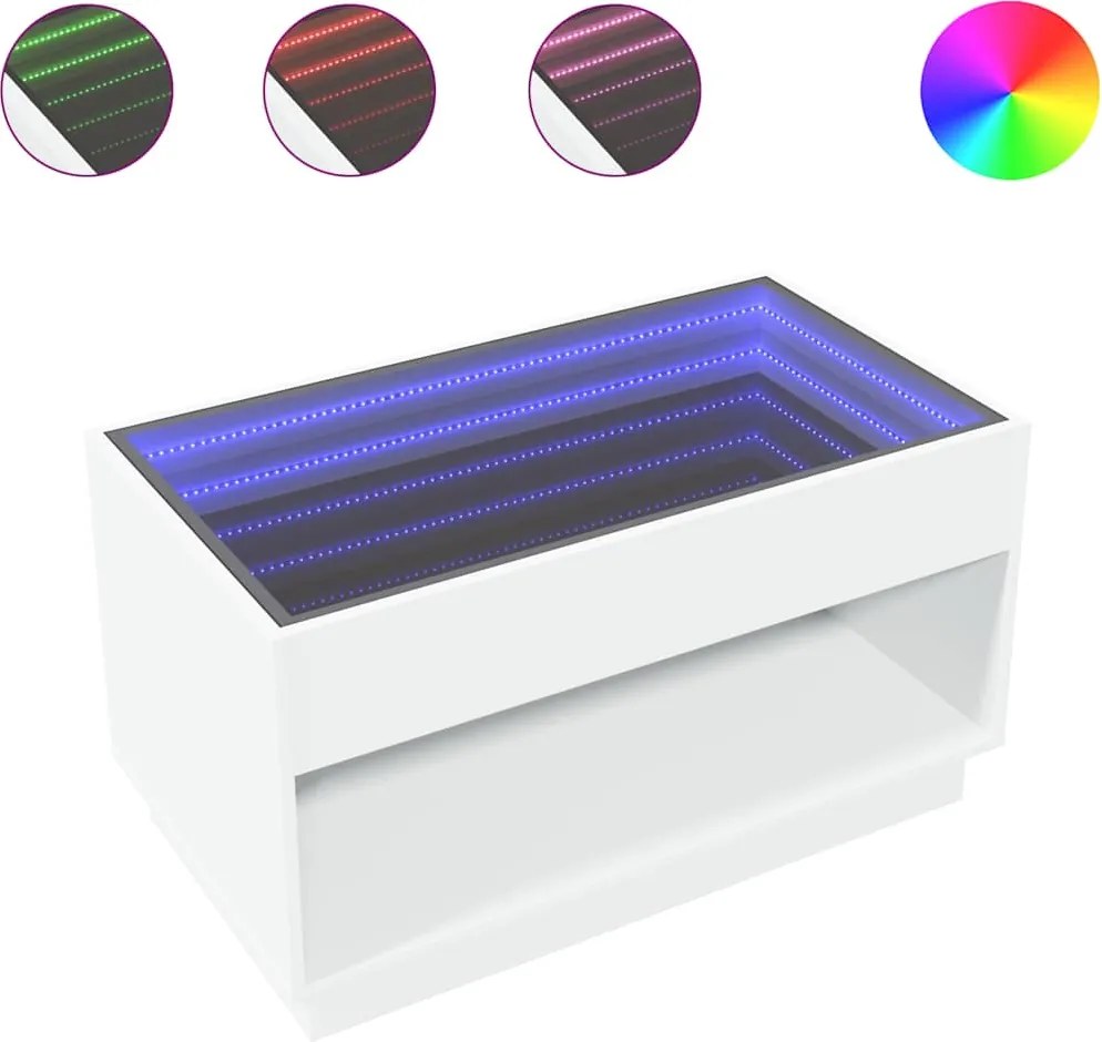 vidaXL fehér végtelen hatású LED-es dohányzóasztal 70 x 50 x 50 cm
