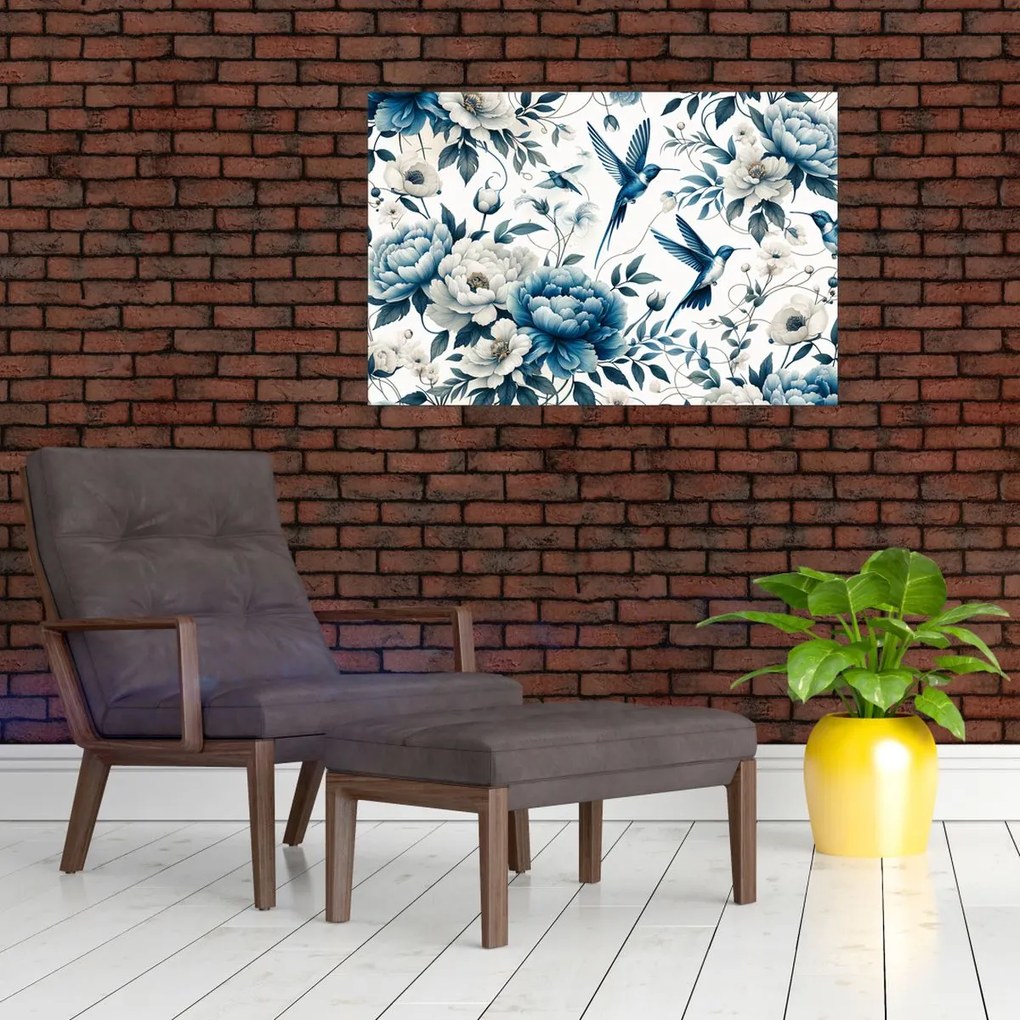 Kép - Kolibrikok virágokkal (90x60 cm)