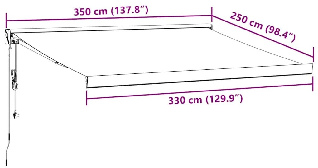 antracit/fehér szövet/alumínium behúzható napellenző 3,5x2,5m