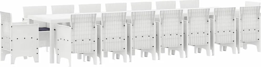 vidaXL Kerti étkező szett párnákkal párnával 17 pcs Fehér PP