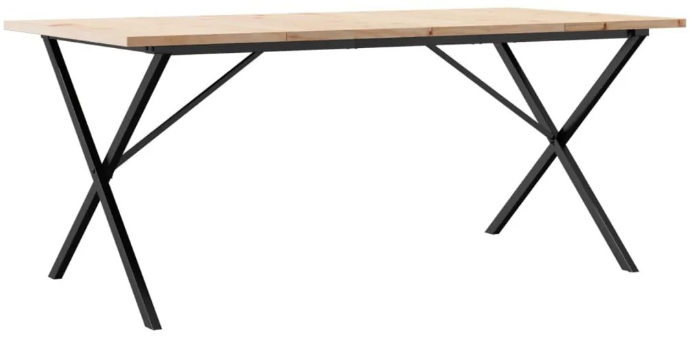 Tömör fenyőfa és acél étkezőasztal X-vázzal 180x90x75,5 cm