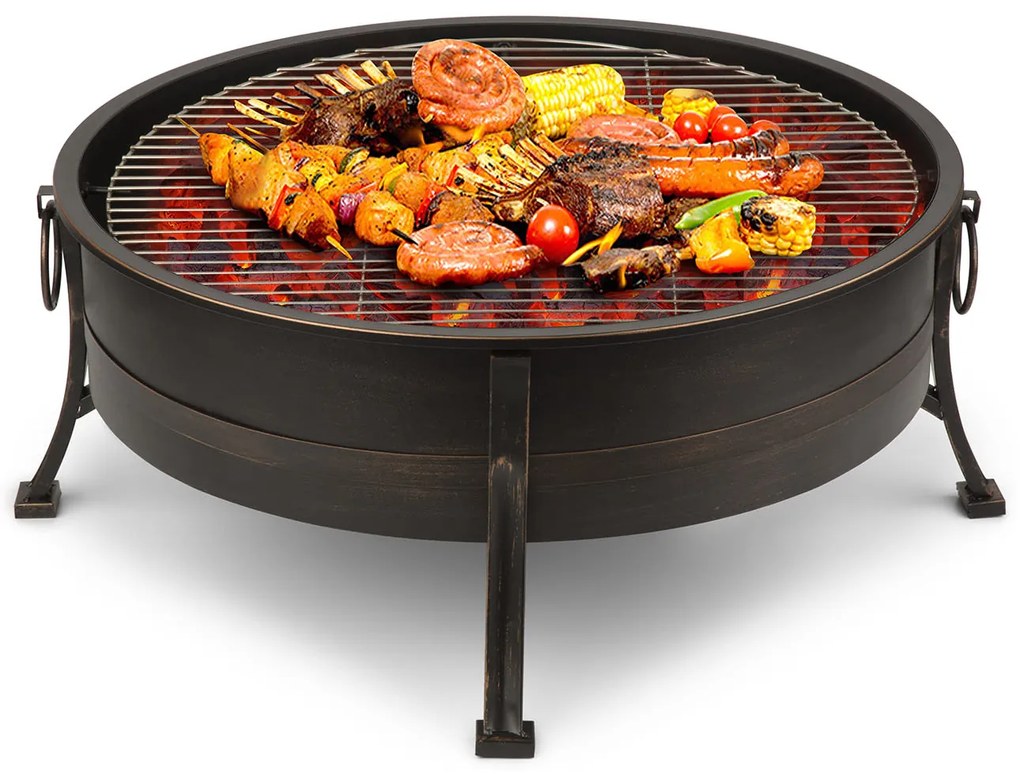 Catania, 2 az 1-ben tűzrakóhely, Ø 80cm szikrafogó, Ø 70cm grill, acél, antik hatás
