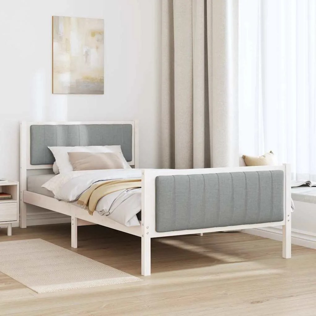 Ágykeret Fehér és világosszürke 100 x 200 cm Tömör fenyőfa