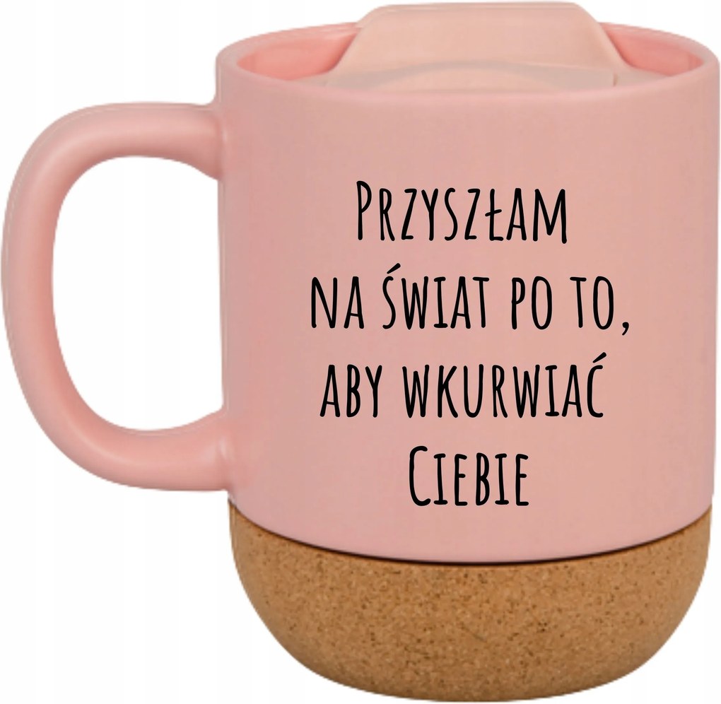 Rózsaszín Bögre Fedéllel És Parafa Aljjal Ajándék A Világra Jött