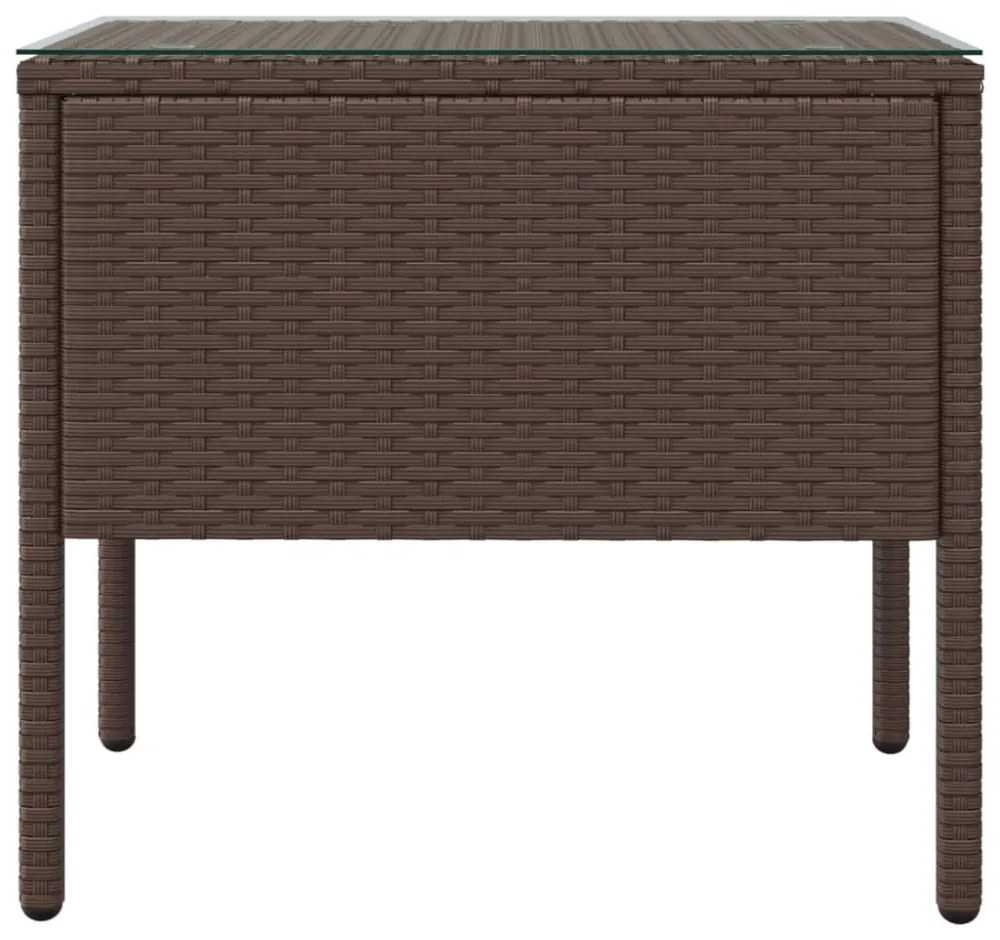 barna polyrattan és edzett üveg kisasztal 53 x 37 x 48 cm