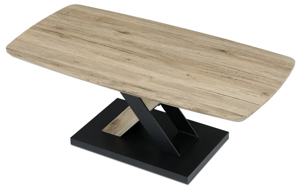 Masuță de cafea Exclusive 120x60 cm, placă MDF, decor 3D stejar san remo, picioare metalice, lac negru.