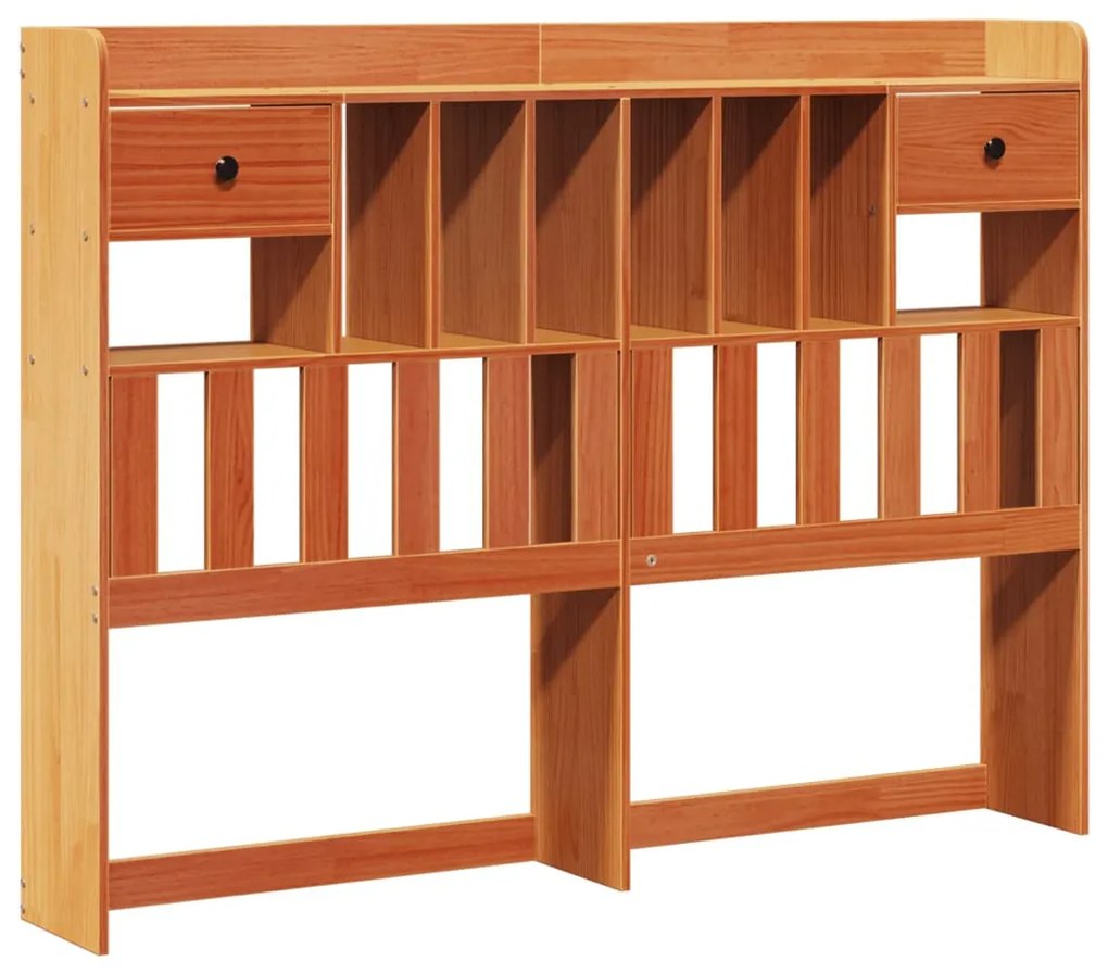 barna tömör fenyőfa könyvespolcos ágy matrac nélkül 150 x 200cm