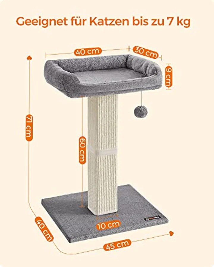 Macskakaparó oszlop, macskakaparó 40 x 30 cm-es platformmal, világosszürke