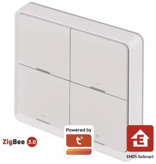 Kapcsoló 4-gombos GoSmart 1xCR2430 Tuya fehér