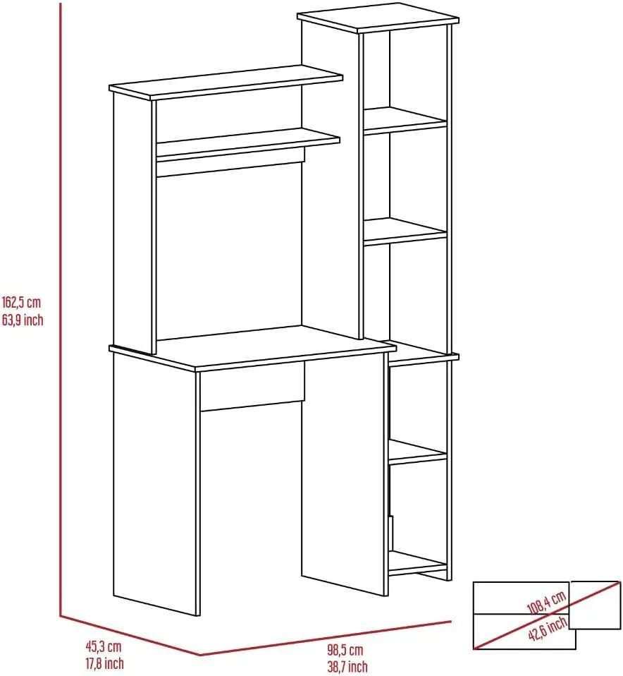 Polcos íróasztal 98,5x45,3x162,5cm fehér FUR1232-2
