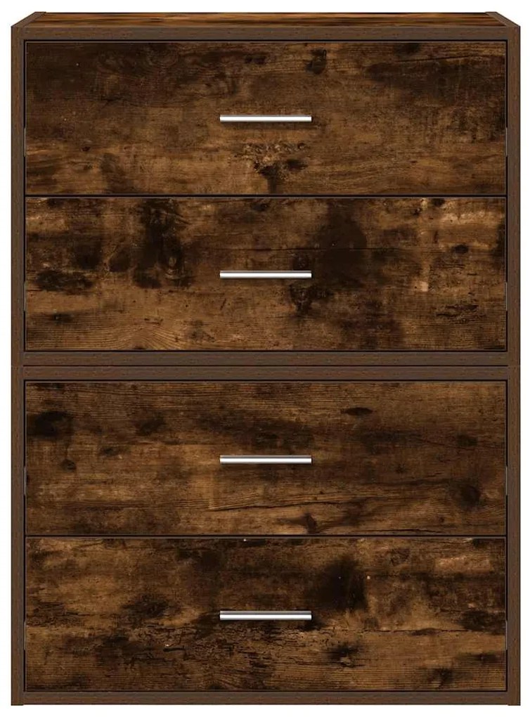 2 db füstölt tölgy szerelt fa szekrény 2 fiókkal 60 x 31 x 40cm