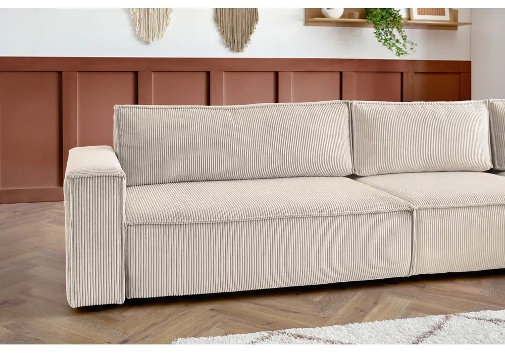 Krémszínű kordbársony sarokkanapé (jobb oldali) Nihad modular – Bobochic Paris