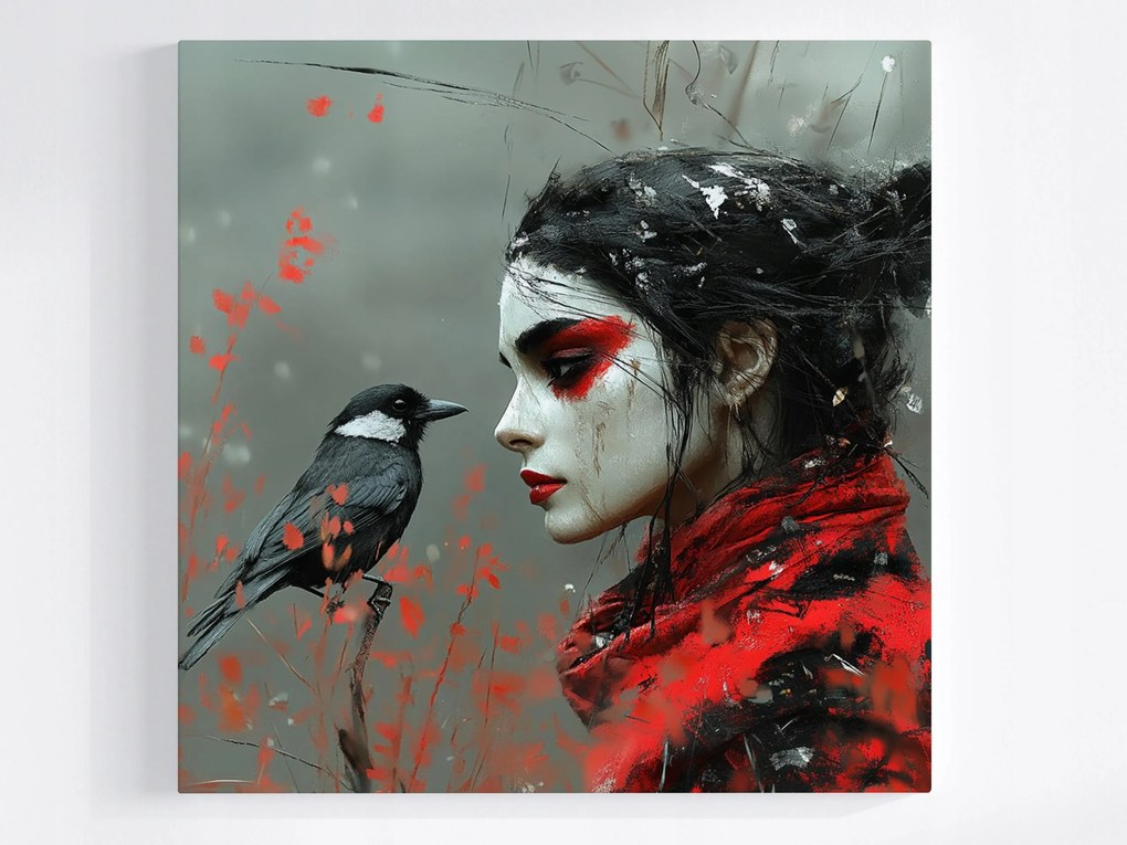 Poszter Grafika Nő Madár Holló Szürrealizmus Sötétség 40x40