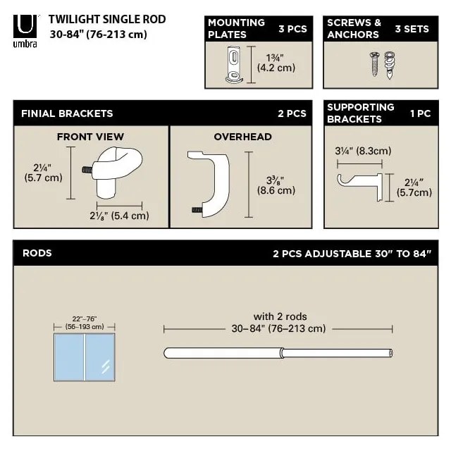 Acél bővíthető függönykarnis 76 - 213 cm Twilight – Umbra