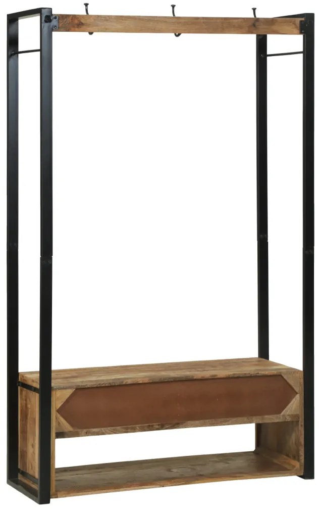 Ruhatartó horoggal és polcokkal 110x40x185 cm Tömör durva mangófából