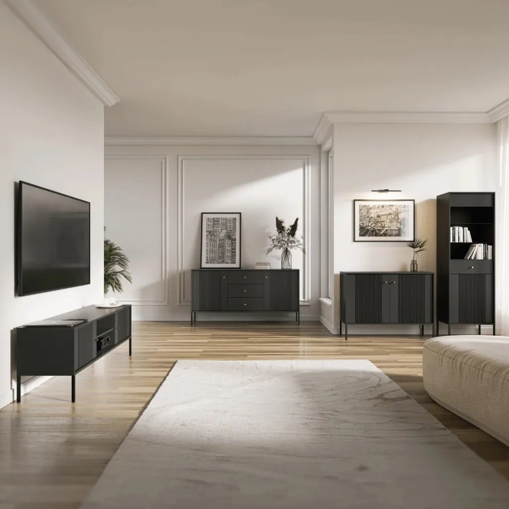 SOFT komód 104 cm, fekete, bordázott