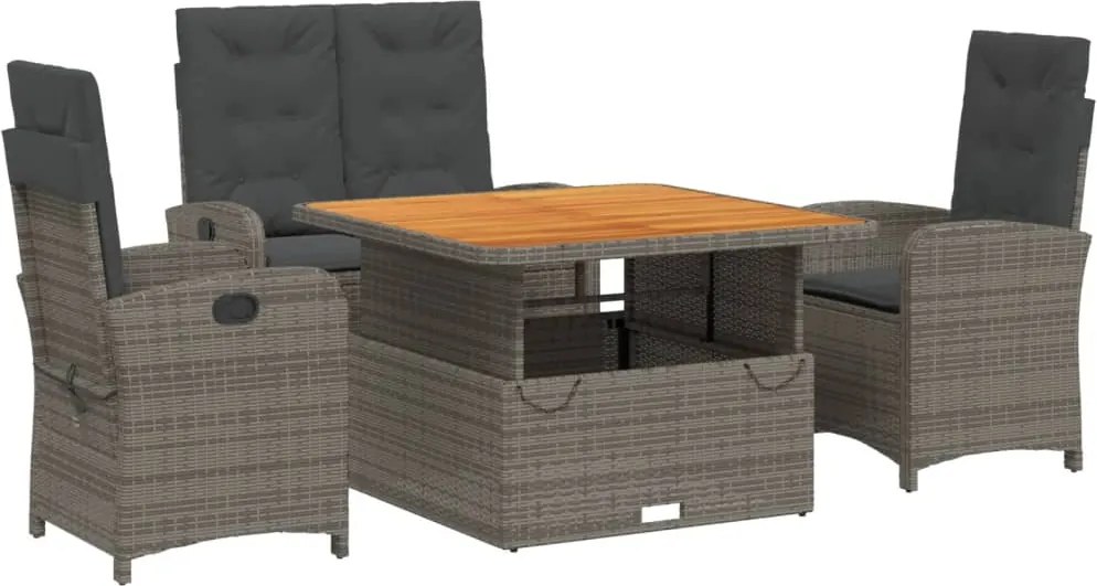 vidaXL 4 részes szürke polyrattan kerti étkezőszett párnával