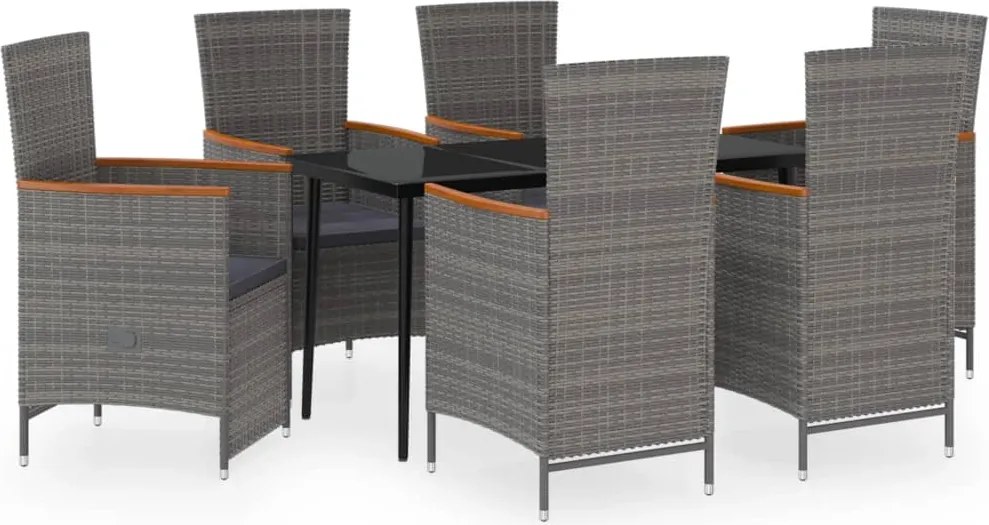 vidaXL 7 részes szürke kerti étkezőgarnitúra párnákkal