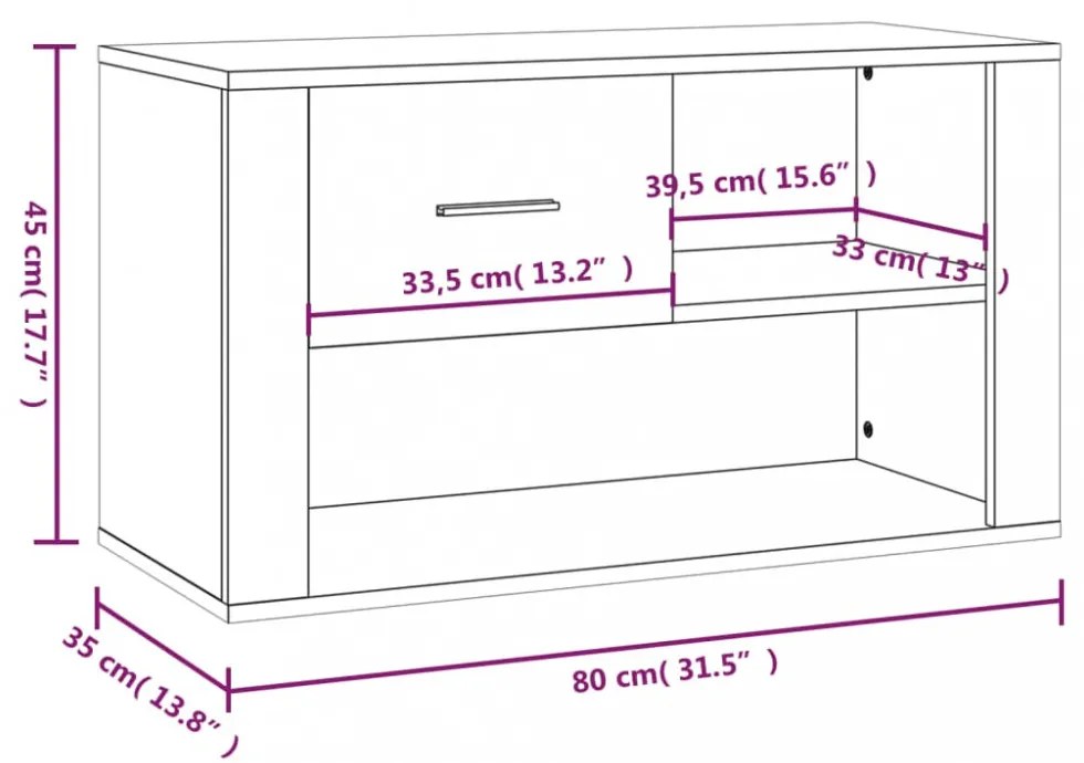 szürke sonoma színű szerelt fa cipősszekrény 80x35x45 cm