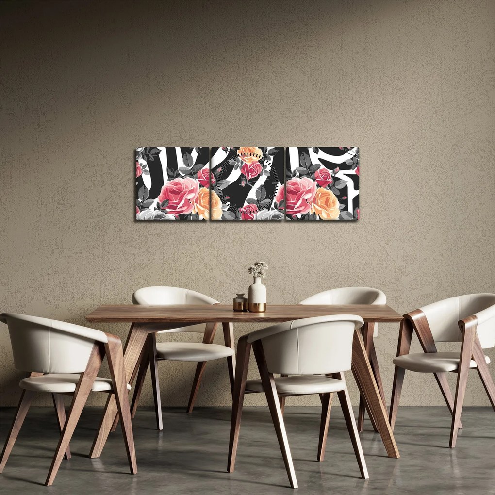 Virágzó rózsák képe (órával) (90x30 cm)
