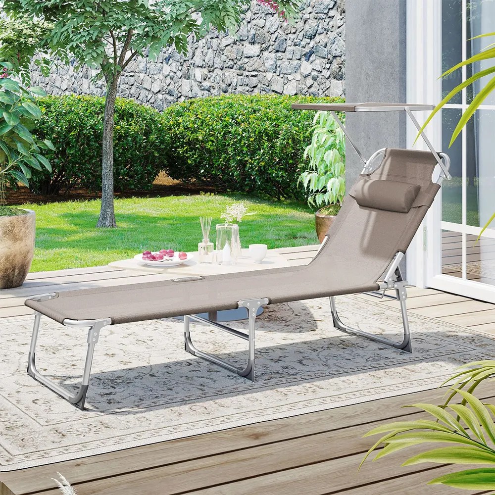 LAGUNA kerti napozóágy állítható napellenzővel, 193x59x30cm, barna-szürke (taupe) SongmicsHome