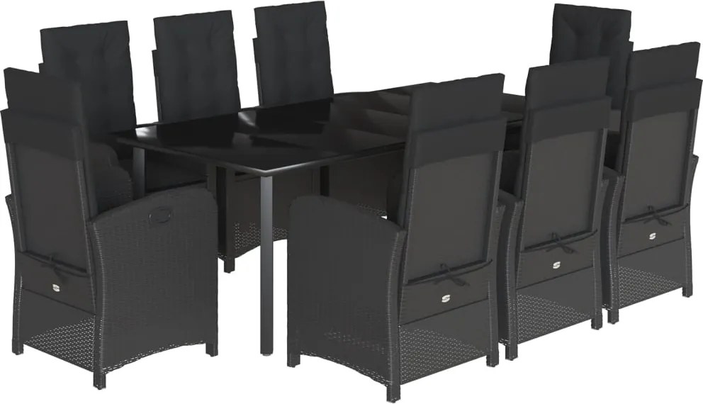 vidaXL 9 részes fekete polyrattan kerti étkezőgarnitúra párnákkal