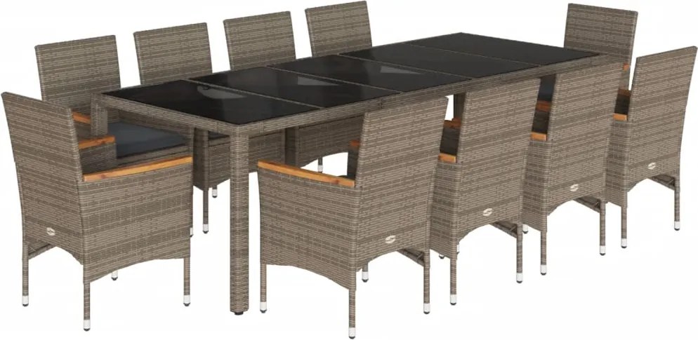 vidaXL 11 részes szürke polyrattan/üveg kerti ülőgarnitúra párnákkal