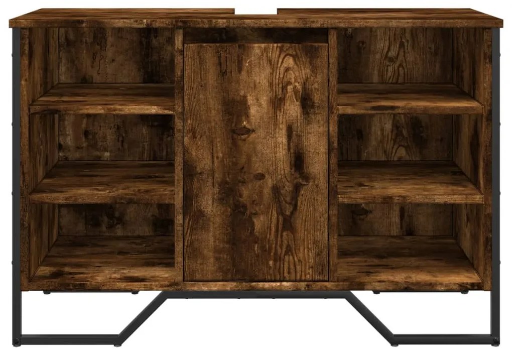 Füstös tölgy szerelt fa fürdőszobai mosdószekrény 91x35x60 cm