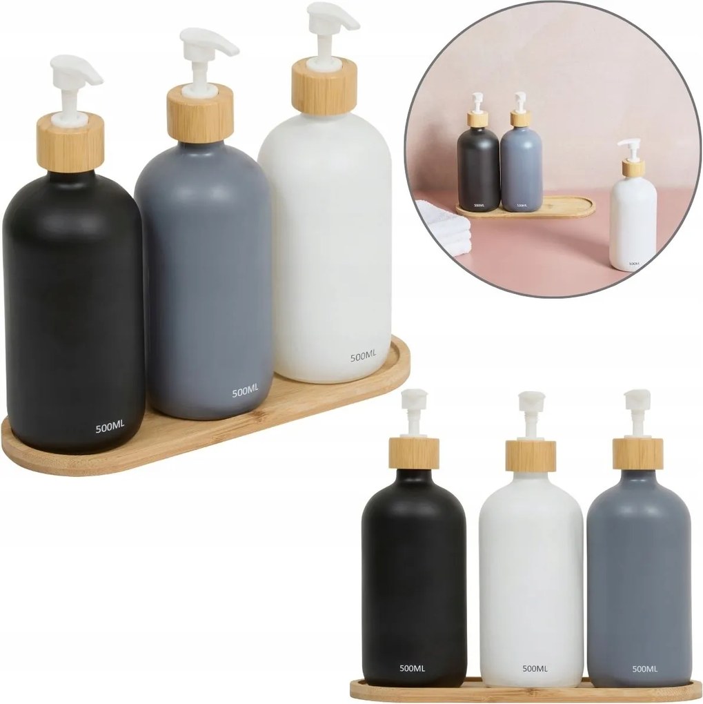 3 Db-os 500 Ml-es Adagoló Szett Konyhai Fürdőszobai Tálcával Szappan Gél Üveg