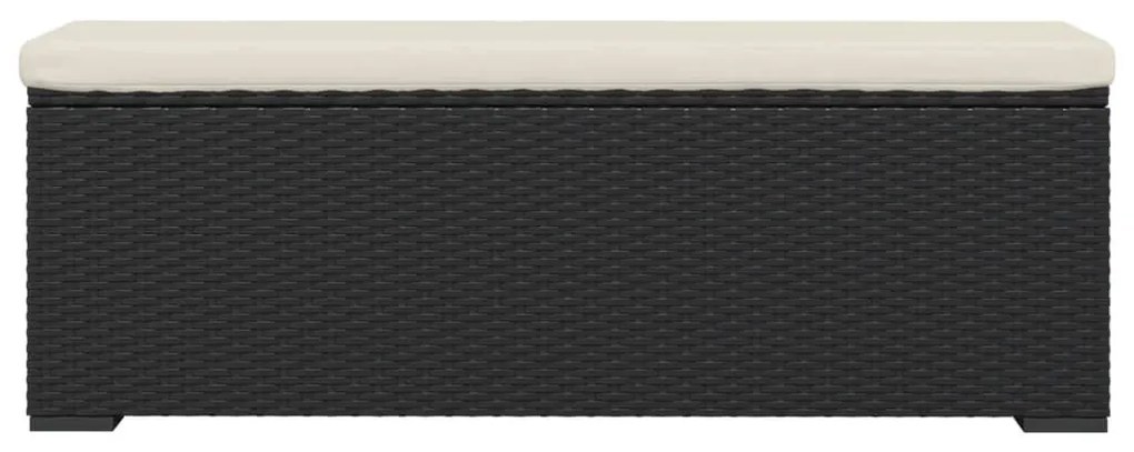 Fekete polyrattan zsámolypad párnával 110 x 30 x 40 cm