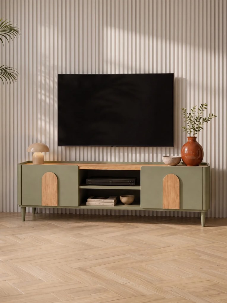 Amilio lábas TV szekrény 170 cm - eukaliptusz / baltic dune tölgy / natúr tölgy fogantyúk